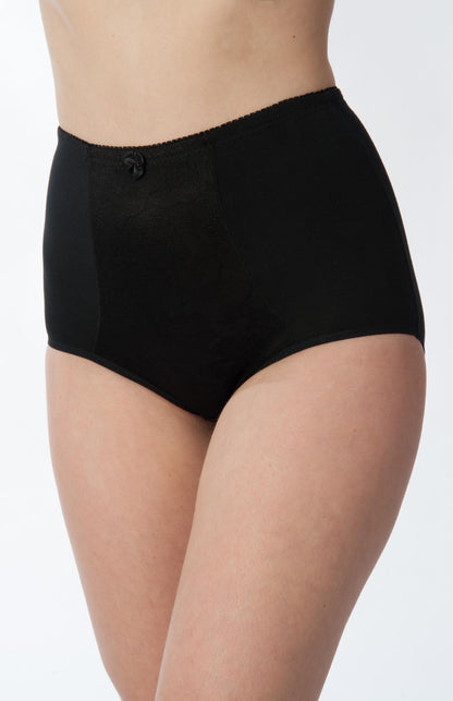 Black underwear worn by a person on a white background