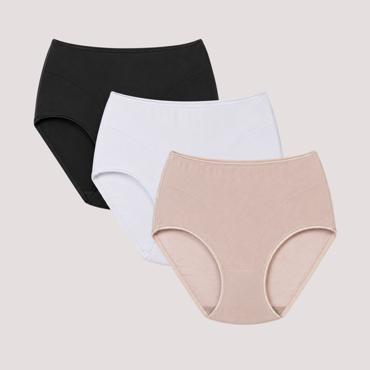 Joseph Rufina women’s microfiber high cut briefs 3 pack in black white and natural beige