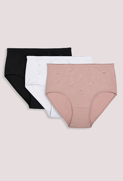 Plus Size Women’s Soft Embroidered Full Briefs 3-Pack