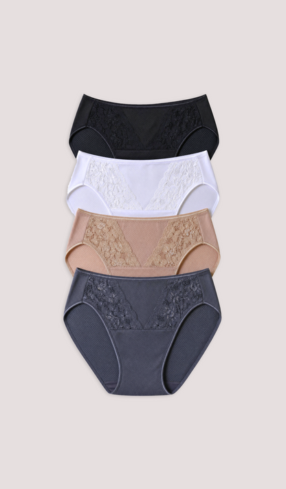 Lace & Mesh Bikini Panties for Women | Soft Breathable Everyday Underwear  (4-Pack)