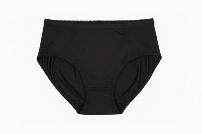 A pair of solid red high-waisted briefs shown flat against a plain white background.