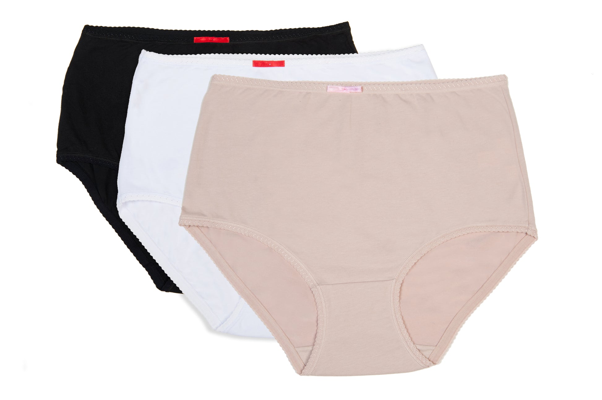 High Waisted Full Brief Cotton Spandex High waisted White, Black, Natural Pack of 3