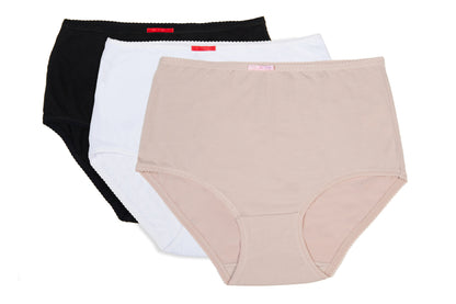 High Waisted Full Brief Cotton Spandex High waisted White, Black, Natural Pack of 3