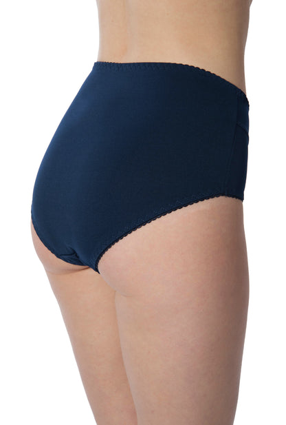 Navy blue high-waisted underwear on a white background