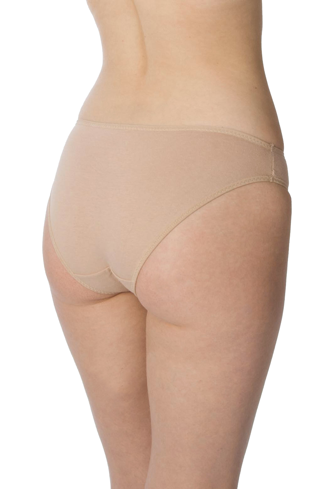 Beige underwear worn by a person on a white background