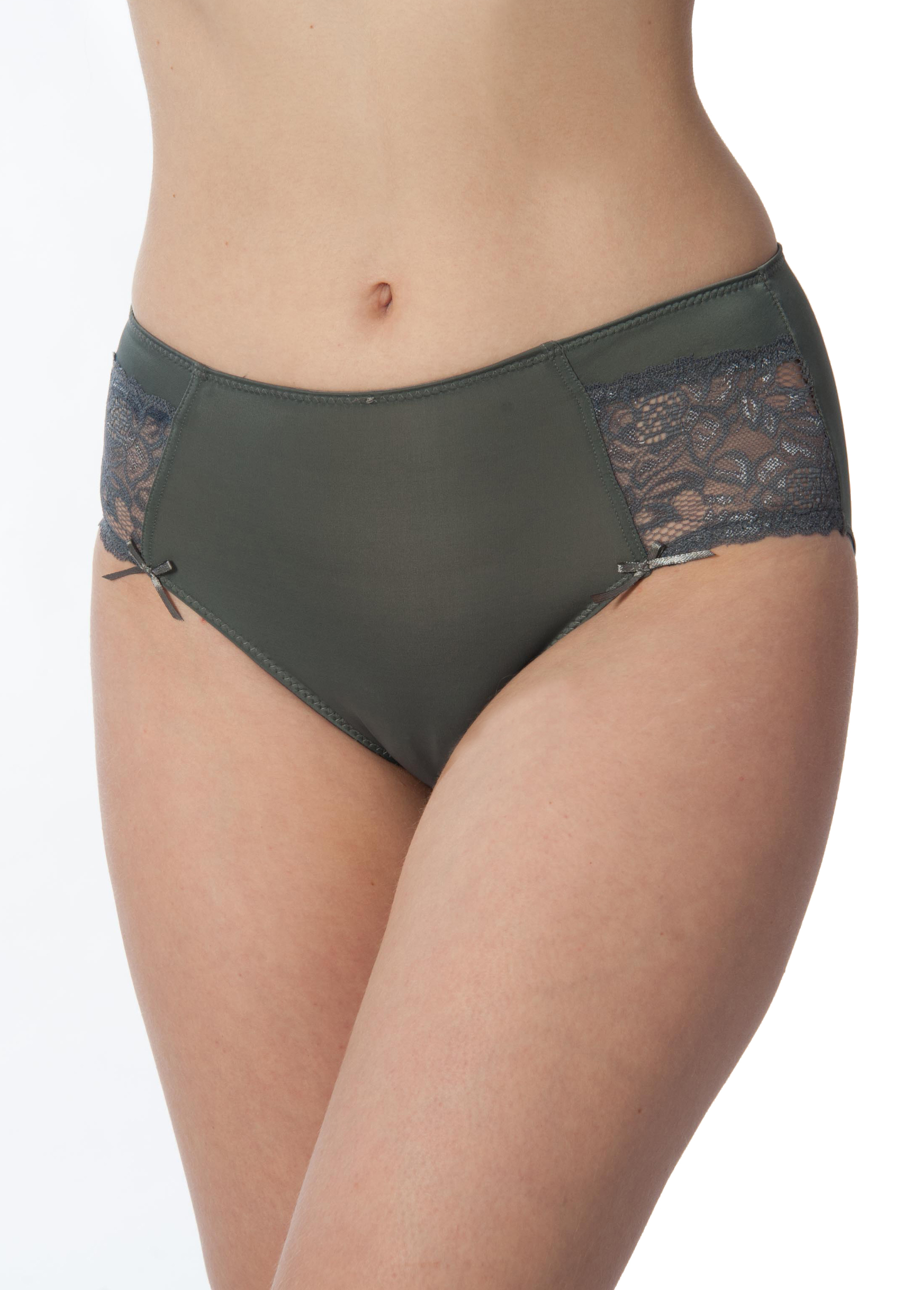 Charcoalunderwear with lace trim on a white background