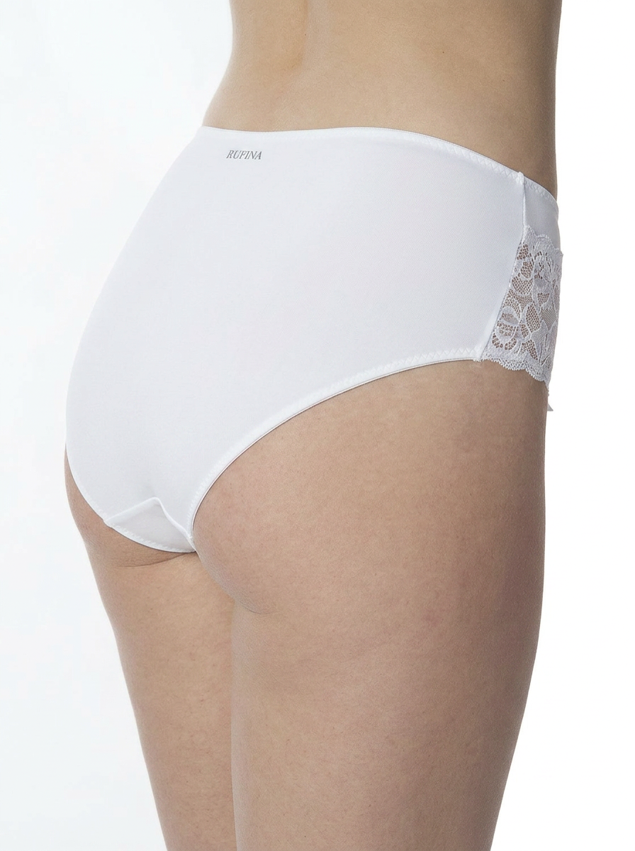 White underwear with lace trim on a white background