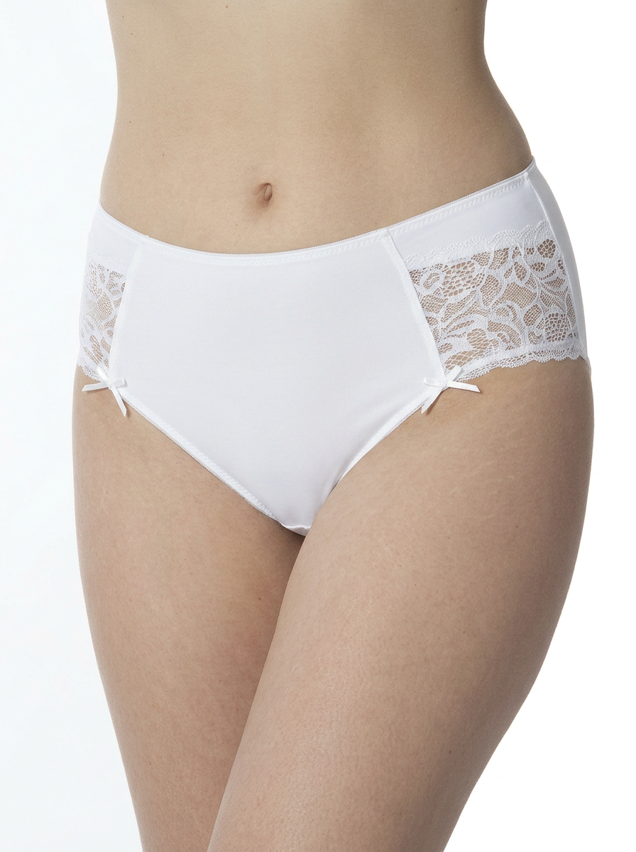 White lace-trimmed underwear on a white background