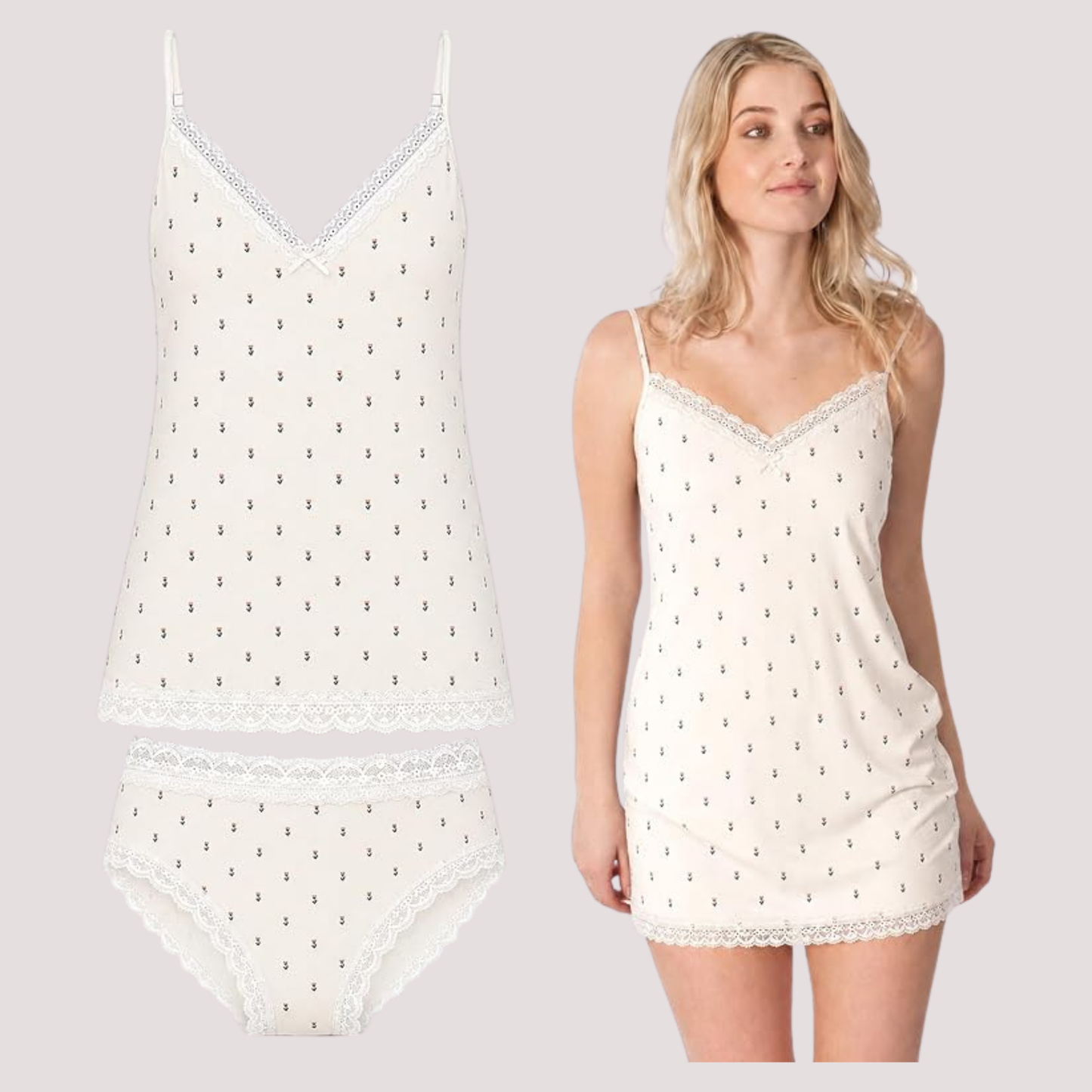 Women’s Cotton Camisole & High Waisted Brief Set - Floral Set