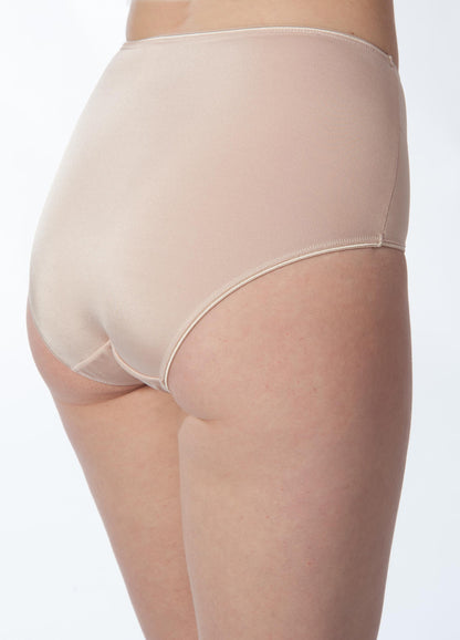 Beige high-waisted underwear on a plain background