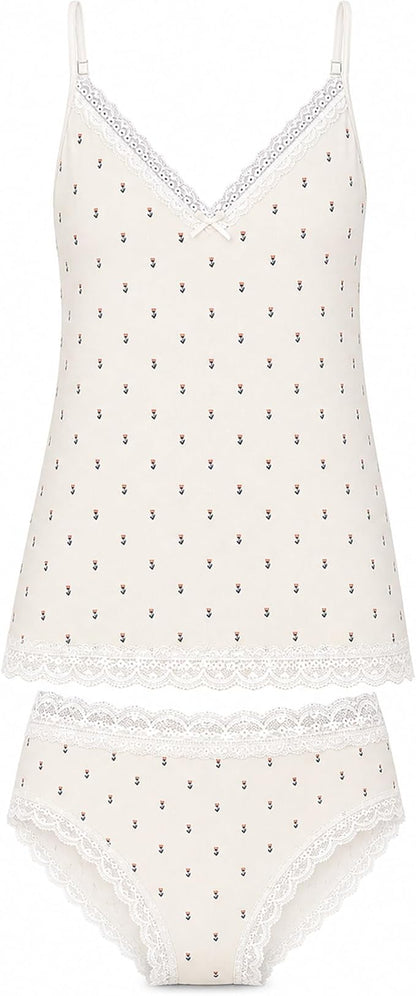 Women’s Cotton Camisole & High Waisted Brief Set - Floral Set